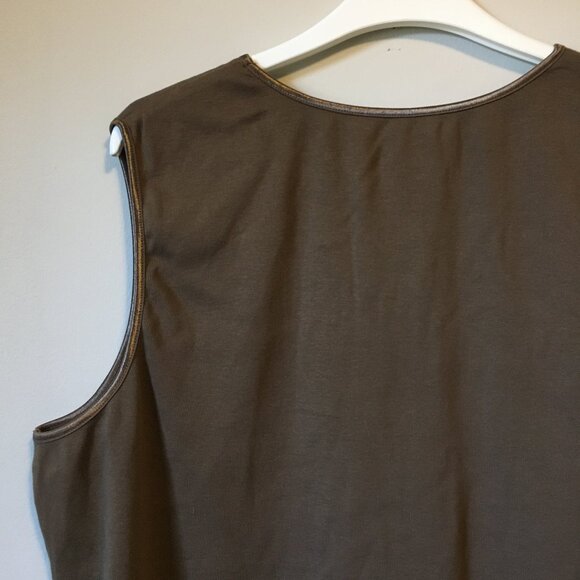 Brown Trimmed High Neck Stretchy 100% Cotton Tank Top - Picture 6 of 11